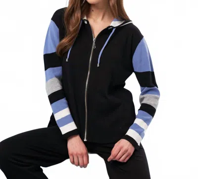 French Kyss Color Block Zip Hoodie In Black/denim