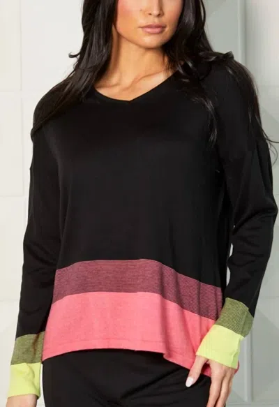 French Kyss Colorblock V-neck Knit Top In Black/coral In Multi