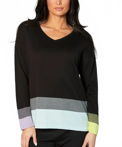 French Kyss Colorblock V-neck Knit Top In Black/mist In Multi