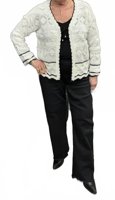 French Kyss Crochet Cardigan In White In Multi