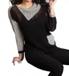 French Kyss Crochet Draped Neck Top In Black Frost In Multi