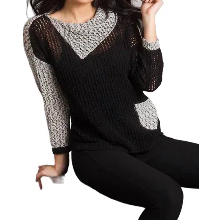 French Kyss Crochet Draped Neck Top In Black Frost In Multi