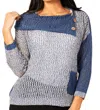 French Kyss Crochet Draped Neck Top In Black/denim In Multi