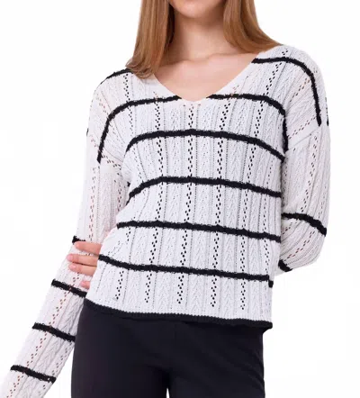French Kyss Crochet Long Sleeve Top In Ivory/black In Multi