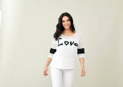French Kyss Crochet Love Crew Sweater In White