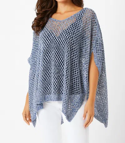 French Kyss Crochet Poncho In Denim In Blue
