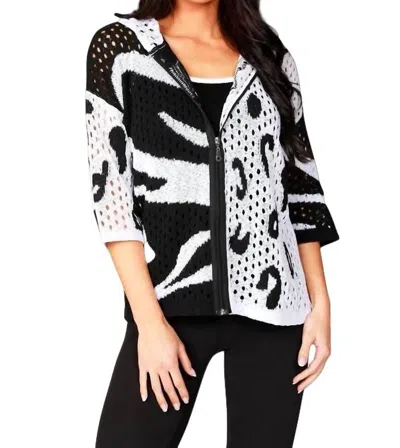 French Kyss Crochet Safari Zip Hoodie In White Black