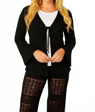 French Kyss Crochet Tie Cardigan In Black
