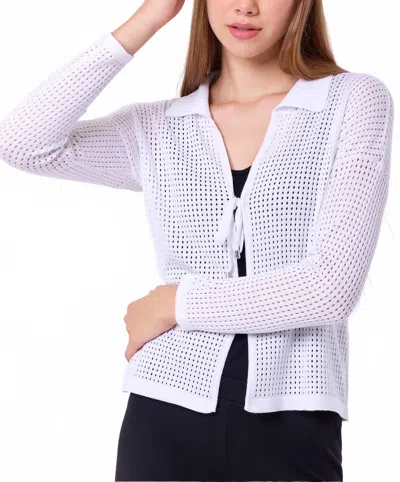 French Kyss Crochet Tie Cardigan In White