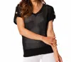 French Kyss Crochet V-neck Short Sleeve Top In Black In Black
