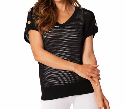 French Kyss Crochet V-neck Short Sleeve Top In Black