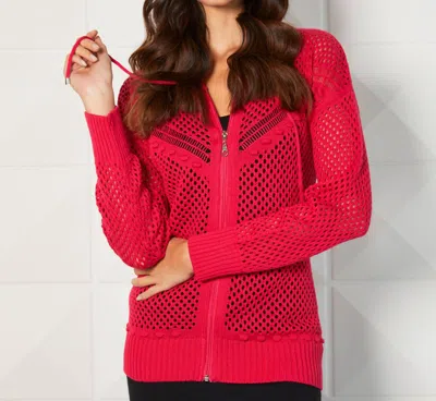 French Kyss Crochet Zip Hoodie In Rose In Red