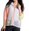 French Kyss Daisy Bubbles Crochet Zip Cardigan In Slate Multi In Multi