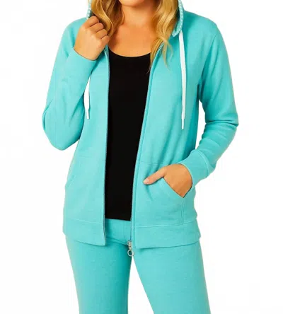 French Kyss Detail Zip Up Hoodie In Aqua In Green