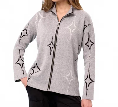 French Kyss Diamond Zip Up Jacket In Slate/multi In Gray