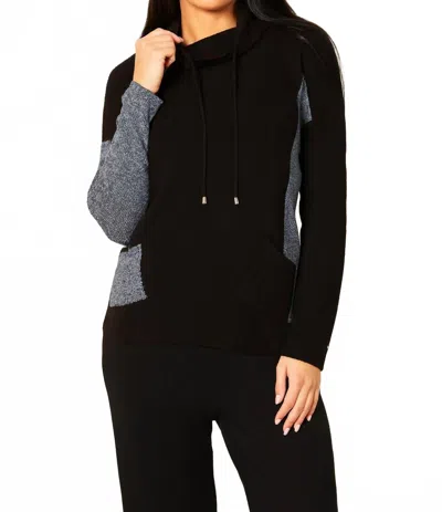 French Kyss Drawstring Cowl Neck Sweater In Black/denim