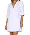 French Kyss Emily Wrap Side Tie Mini Dress In White