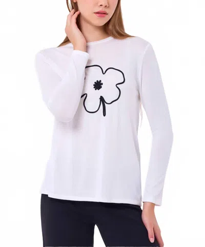 French Kyss Flower Detail Top In Ivory/black In White