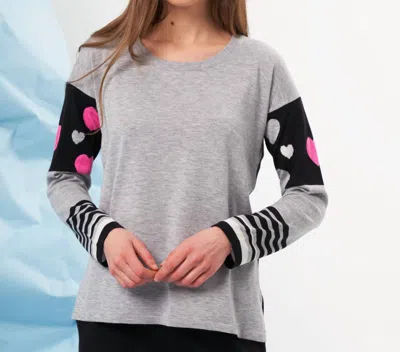 French Kyss Heart Scoop Neck Sweater In Slate/multi