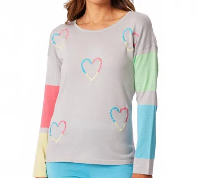 French Kyss Heart Scoop Neck Top In Slate/multi