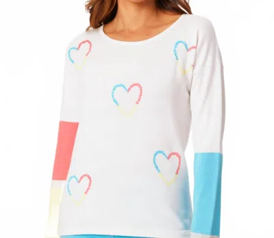 French Kyss Heart Scoop Neck Top In White/multi