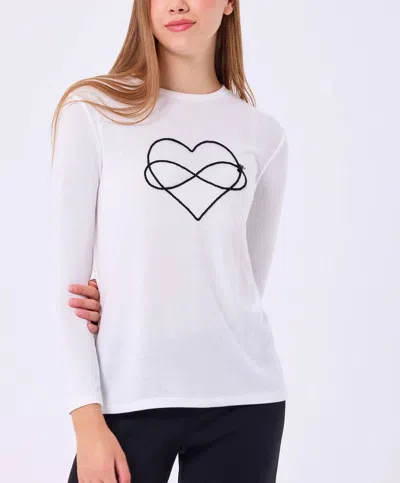 French Kyss Infinity Heart Detail Top In Ivory/black In White