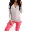 French Kyss Grace Long Sleeve Top In White Black In Grey
