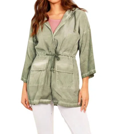 French Kyss Jennifer Hooded Long Trench Coat In Olive In Green