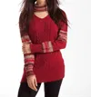 French Kyss Katherine Braided Open Neck Sweater In Red Multi In Multi