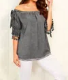 French Kyss Leanne Off The Shoulder Top In Charcoal In Pink
