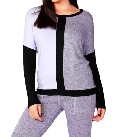 French Kyss Long Sleeve Color Block Crew In Lilac In Blue