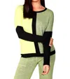 French Kyss Long Sleeve Color Block Crew In Lime In Green