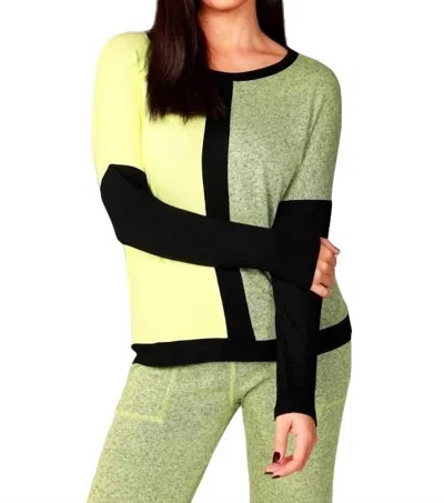 French Kyss Long Sleeve Color Block Crew In Lime In Green