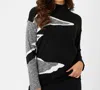 French Kyss Long Sleeve Mock Neck Top In Black/ivory In Multi