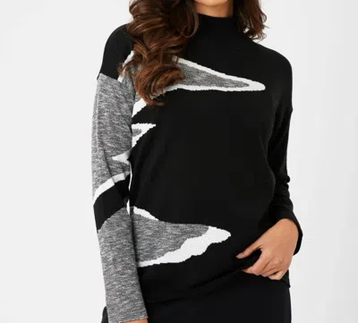 French Kyss Long Sleeve Mock Neck Top In Black/ivory In Multi