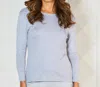 French Kyss Long Sleeve Scoop Top In Slate In Blue