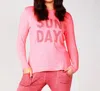 French Kyss Long Sleeve Sunday Crew Tee In Coral