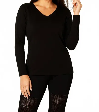 French Kyss Long Sleeve V-neck Top In Black