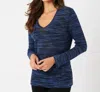 French Kyss Long Sleeve V-neck Top In Denim In Multi