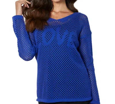 French Kyss Love Crochet V-neck Top In Ink In Blue