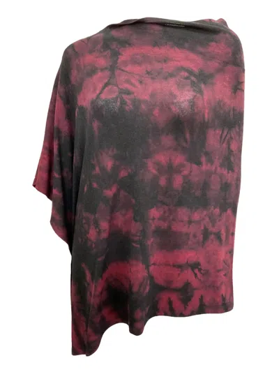 French Kyss Marble Wash Asymmetrical Poncho In Sangria In Yellow
