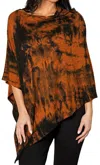 French Kyss Marble Wash Asymmetrical Poncho In Spice In White