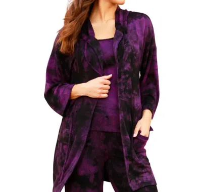 French Kyss Marble Wash Drawstring Cardigan In Grape In Purple