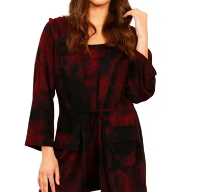 French Kyss Marble Wash Drawstring Cardigan In Sangria In Black