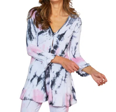 French Kyss Marble Wash Long Button Cardigan In Pink