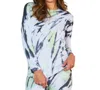 French Kyss Marble Wash Long Sleeve Scoop Neck Tee In Lime In Blue