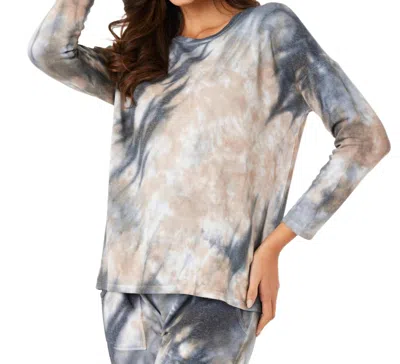 French Kyss Marble Wash Long Sleeve Scoop Neck Top In Gray