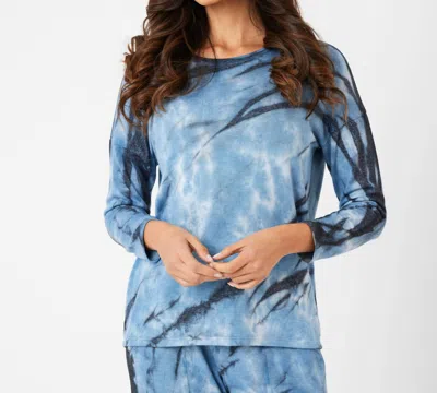 French Kyss Marble Wash Long Sleeve Scoop Neck Top In Denim In Blue