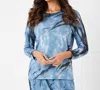 French Kyss Marble Wash Long Sleeve Scoop Neck Top In Denim In Multi