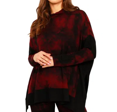 French Kyss Marble Wash Open Slit Poncho In Sangria In Red